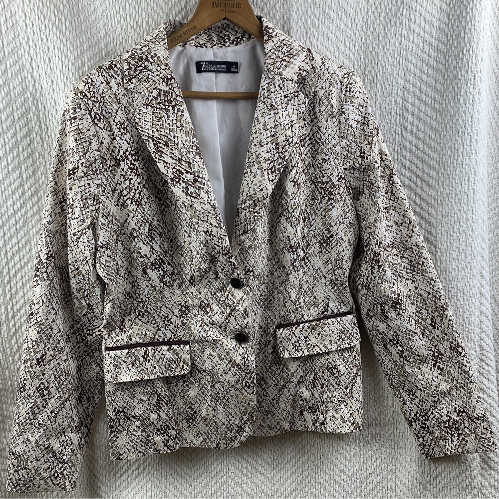 7TH Avenue Womens Jacket Blazer Career Snake Skin Print Neutral Women's Sz 10